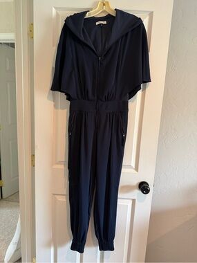 Halston Navy Hooded Jumpsuit